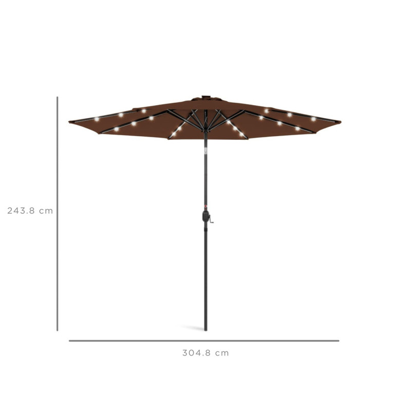 Зонт садовый 3 м с LED-подсветкой и солнечной панелью (коричневый) 3049