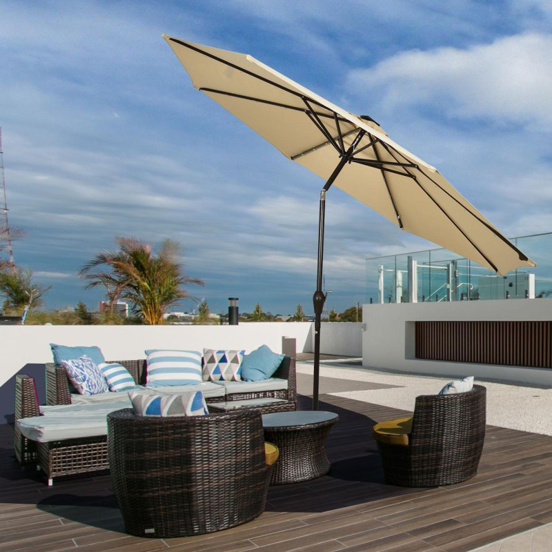 Зонт садовый 3 м с LED-подсветкой и солнечной панелью (коричневый) 3049