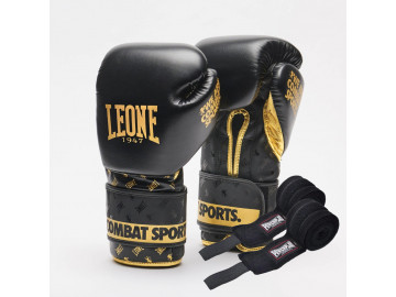 Боксерські рукавиці Leone GN220 DNA Black 12 унцій (бинти 4 м. в комплекті)