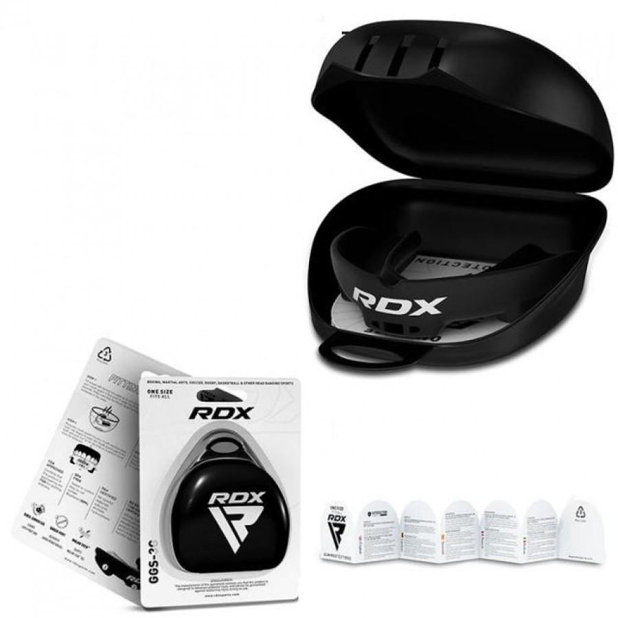 Капа RDX 3w, Доросла (вік 12+) Black, Посадка: Boil & Bite (кип’ятіння + прикус), Двошаровий полімер, Чорний
