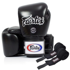 Боксерские перчатки Fairtex BGV1 Black (бинты в комплекте), 12 унций, Натуральная кожа, Черный