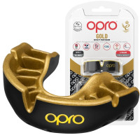 Капа OPRO Gold дитяча (вік до 10 років) Black/Gold, Двошарова, Компресійна клітка+гель Hi-Flow, Чорний