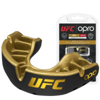 Капа OPRO Gold UFC дитяча (вік до 10 років) Black/Gold, Двошарова, Компресійна клітка+гель Hi-Flow, Чорний