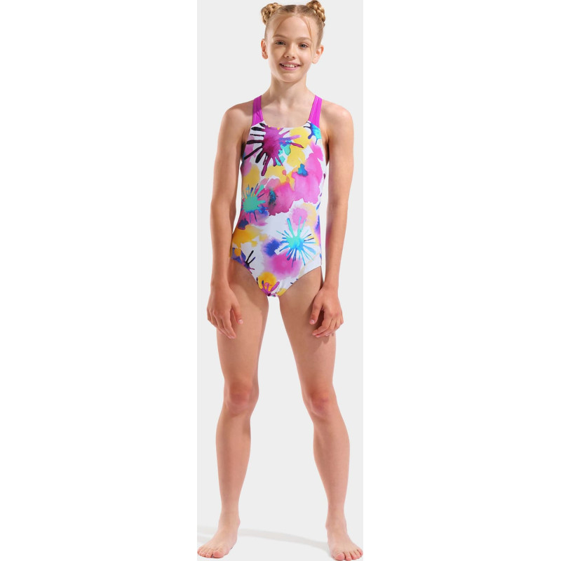 Купальник закритий для дівчат Arena SPRAYING SWIMSUIT SWIM PRO BAC білий, рожевий Діт 116 см