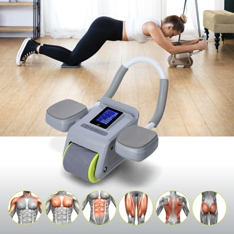 Колесо для тренування м'язів пресу HMS KA08 з LCD дисплеєм і зарядкою, сіре