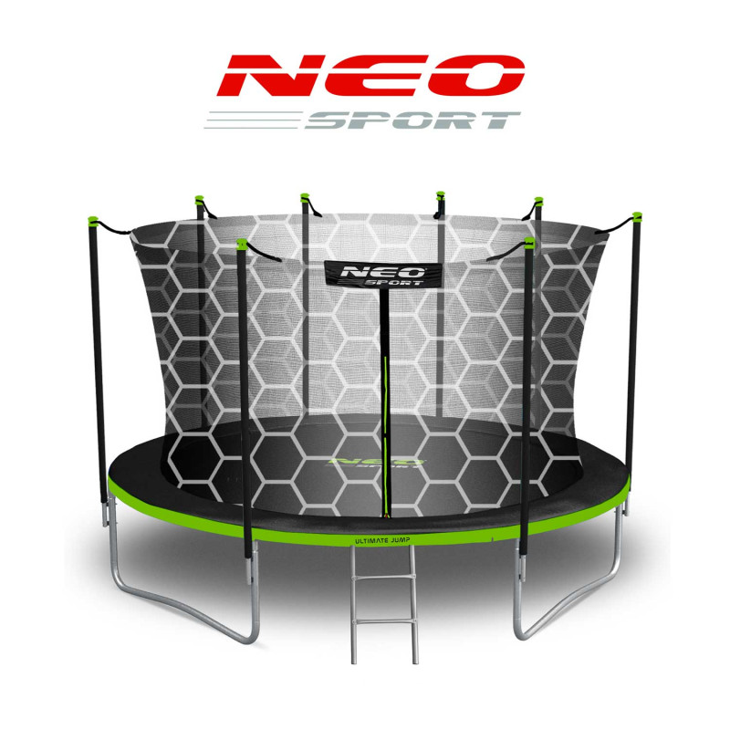 Батут Neo-Sport з внутрішньою сіткою 12 футів 374 см чорно-зелений