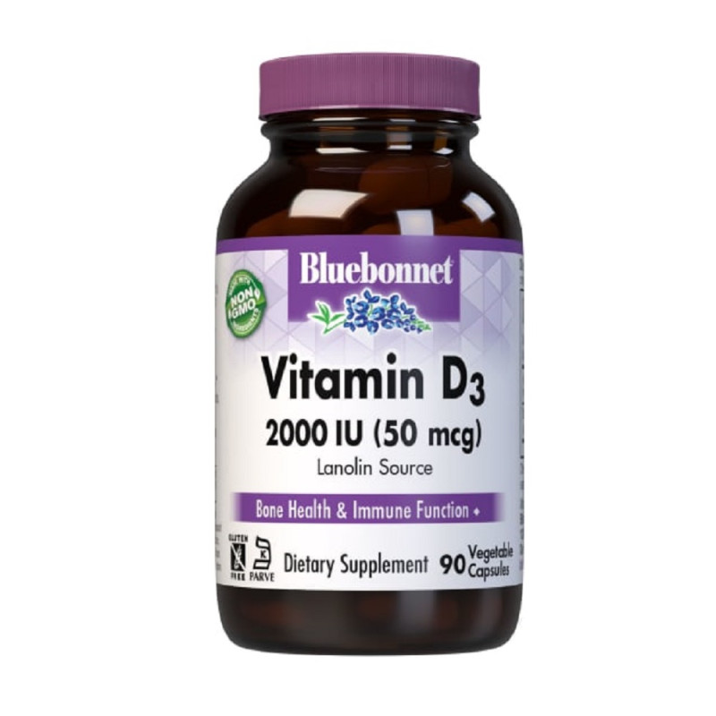 Витамин D3 2000IU, Bluebonnet Nutrition, 180 вегетарианских капсул