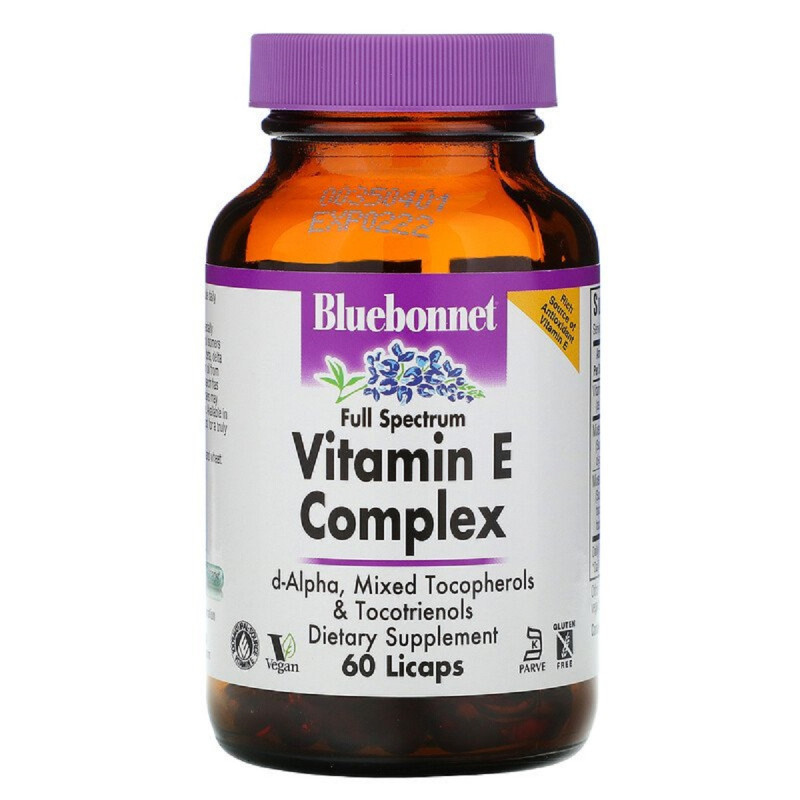 Комплекс Витамина Е, Vitamin E Complex, Bluebonnet Nutrition, 60 капсул