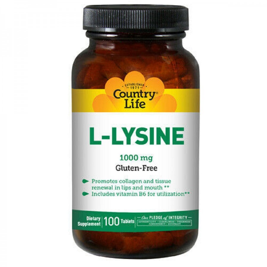 L-Лізин 1000мг, L-Lysine, Country Life, 100 таблеток