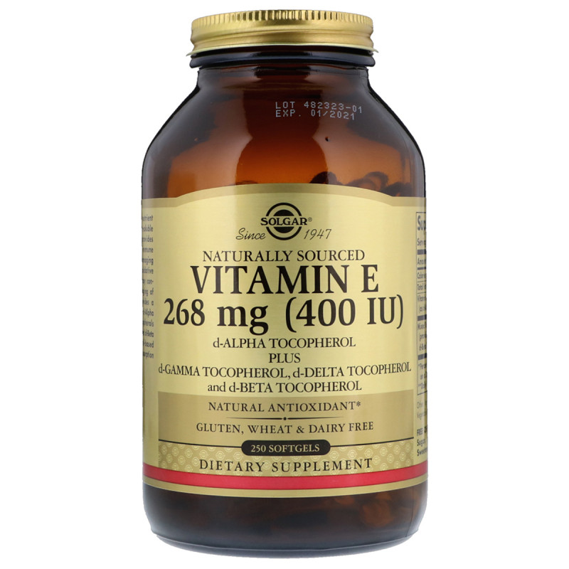 Витамин Е 400 МЕ, Solgar, 250 желатиновых капсул