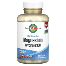 УЦІНКА Магній Гліцинат високої засвоюваності, 350 мг, High Absorption Magnesium Glycinate, KAL, 160 вегетаріанських капсул