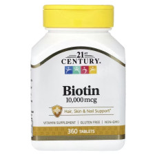 Біотин, 10000 мкг, Biotin, 21st Century, 360 таблеток