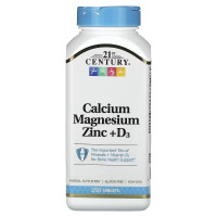 Кальцій, Магній, Цинк та Вітамін D3, Calcium Magnesium Zinc + D3, 21st Century, 250 таблеток
