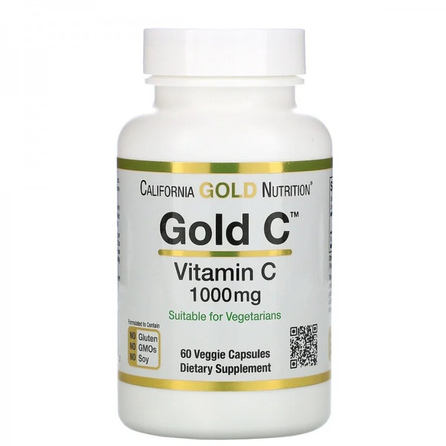 Вітамін C, Gold C, 1000 мг, California Gold Nutrition, 60 вегетаріанських капсул