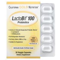 Пробиотики, 100 млрд КУО, LactoBif 100 Probiotics, 100 миллиардов CFU, California Gold Nutrition, 30 вегетарианских капсул