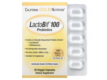 Пробіотики, 100 млрд КУО, LactoBif 100 Probiotics, 100 Billion CFU, California Gold Nutrition, 30 вегетаріанських капсул