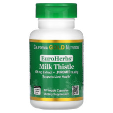 Экстракт розторопши, 175 мг, Milk Thistle Extract, EuroHerbs, European Quality, California Gold Nutrition, 60 вегетарианских капсул