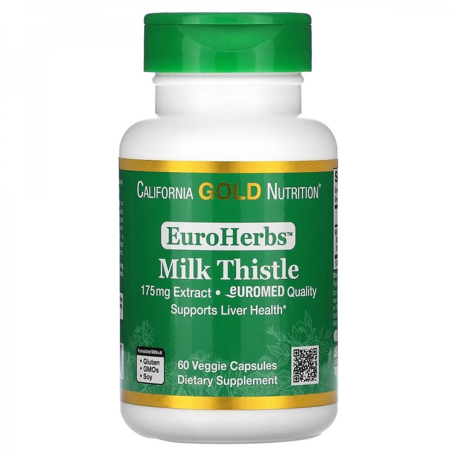 Екстракт розторопші, 175 мг, Milk Thistle Extract, EuroHerbs, European Quality, California Gold Nutrition, 60 вегетаріанських капсул