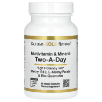 Мультивитамины и минералы, Multivitamin and Mineral, Two-A-Day, California Gold Nutrition, 60 вегетарианских капсул