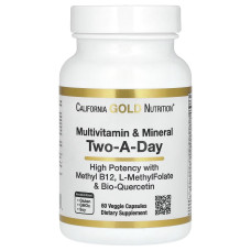 Мультивитамины и минералы, Multivitamin and Mineral, Two-A-Day, California Gold Nutrition, 60 вегетарианских капсул