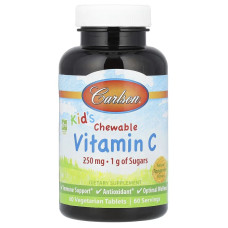Вітамін С для дітей, 250 мг, смак мандарину, Kid's Chewable Vitamin C, Carlson, 60 жувальних таблеток