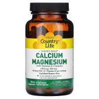 Кальций, Магний и Витамин D, Calcium Magnesium with Vitamin D, Country Life, 120 вегетарианских капсул