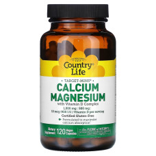 Кальций, Магний и Витамин D, Calcium Magnesium with Vitamin D, Country Life, 120 вегетарианских капсул
