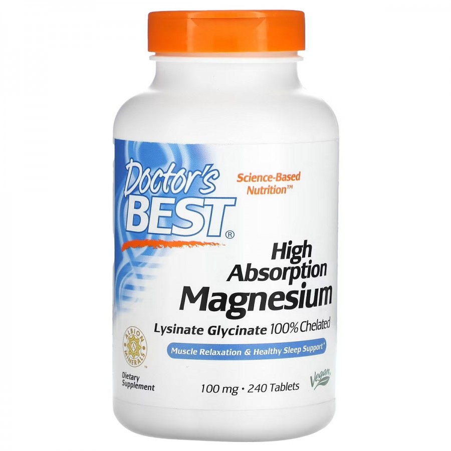 Магній Високої Абсорбації, 100 мг, High Absorption Magnesium, Doctor's Best, 240 таблеток