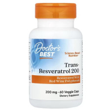Ресвератрол, 200 мг, Trans-Resveratrol 200, Doctor's Best, 60 вегетаріанських капсул