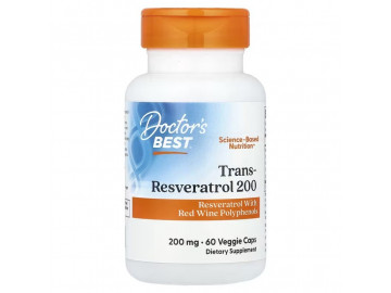 Ресвератрол, 200 мг, Trans-Resveratrol 200, Doctor's Best, 60 вегетаріанських капсул