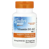 Вітамін D3 та K2, Vitamin D3 + K2, MK-7, Doctor's Best, 60 вегетаріанських капсул