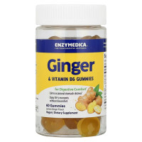 Имбирь с витамином В6, вкус лимона и имбиря, Enzymedica, 60 жевательных таблеток