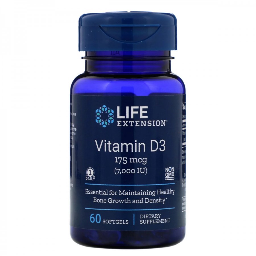 Вітамін D3, Life Extension, Vitamin D3, 175 мкг (7000 МО), 60 гелевих капсул