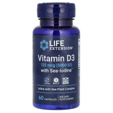 Витамин D3 с морским йодом, 125 мкг (5000 МО), Vitamin D3 with Sea-Iodine, Life Extension, 60 капсул