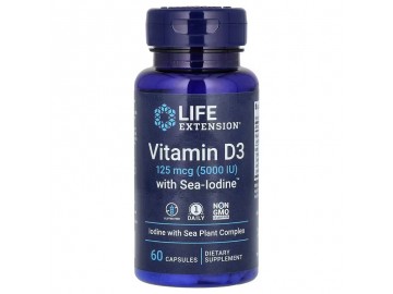 Вітамін D3 з морським йодом, 125 мкг (5000 МО), Vitamin D3 with Sea-Iodine, Life Extension, 60 капсул