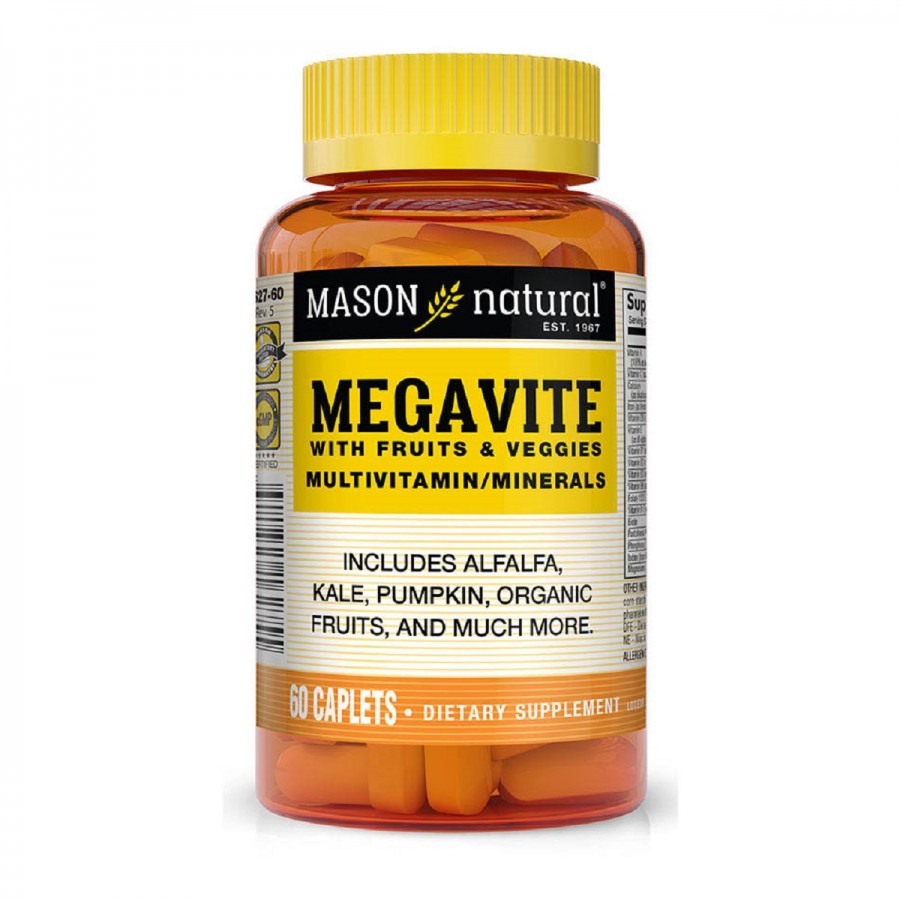 Мультивітаміни з фруктами і овочами, Megavite With Fruits & Veggies Multivitamin & Minerals, Mason Natural, 60 капсул