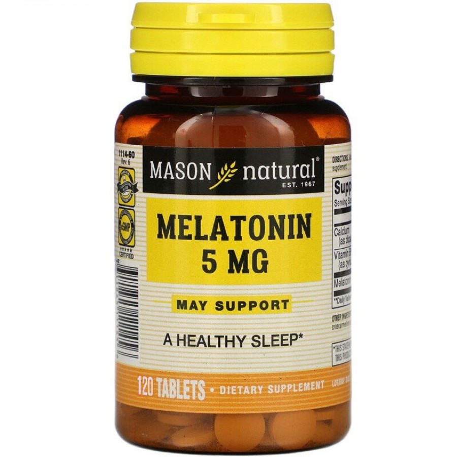 Мелатонін 5 мг, Melatonin, Mason Natural, 120 таблеток