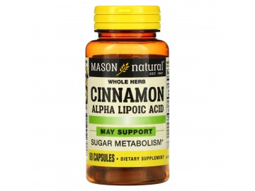 Кориця з альфа-ліпоєвою кислотою, Cinnamon Alpha Lipoic Acid, Mason Natural, 60 капсул