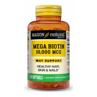 Биотин 10000мкг, Mega Biotin, Mason Natural, 50 гелевых капсул
