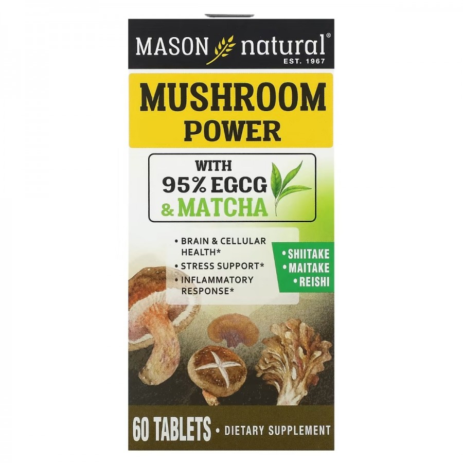 Гриби для Здоров'я мозку та клітин, Mushroom Power, Mason Natural, 60 таблеток