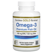 Омега-3, риб'ячий жир преміальної якості, Omega-3, Premium Fish Oil, California Gold Nutrition, 100 рибно-желатинових капсул