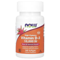 Вітамін D3, 10000 МО, високої ефективності, Vitamin D-3, High Potency, Now Foods, 240 гелевих капсул