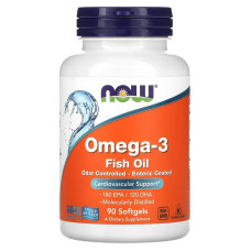 Омега-3, 1000 мг, 180 EPA - 120 DHA, Омега-3 рыбий жир, Now Foods, 90 гелевых капсул