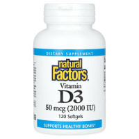 Витамин D3, 50 мкг 2000 МО, Vitamin D3, Natural Factors, 120 гелевых капсул