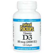 Витамин D3, 50 мкг 2000 МО, Vitamin D3, Natural Factors, 120 гелевых капсул