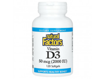 Вітамін D3, 50 мкг 2000 МО, Vitamin D3, Natural Factors, 120 гелевих капсул