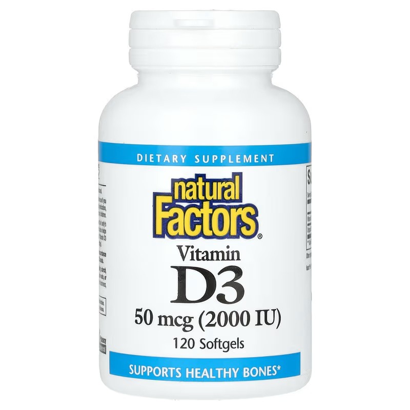 Витамин D3, 50 мкг 2000 МО, Vitamin D3, Natural Factors, 120 гелевых капсул