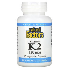 Вітамін К2, 120 мкг, Vitamin K2, Natural Factors, 60 вегетаріанських капсул