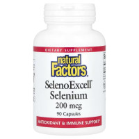 Селен, 200 мг, SelenoExcell, Selenium, Natural Factors, 90 капсул