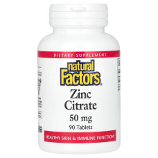 Цитрат Цинка, 50 мг, Zinc Citrate, Natural Factors, 90 Таблеток